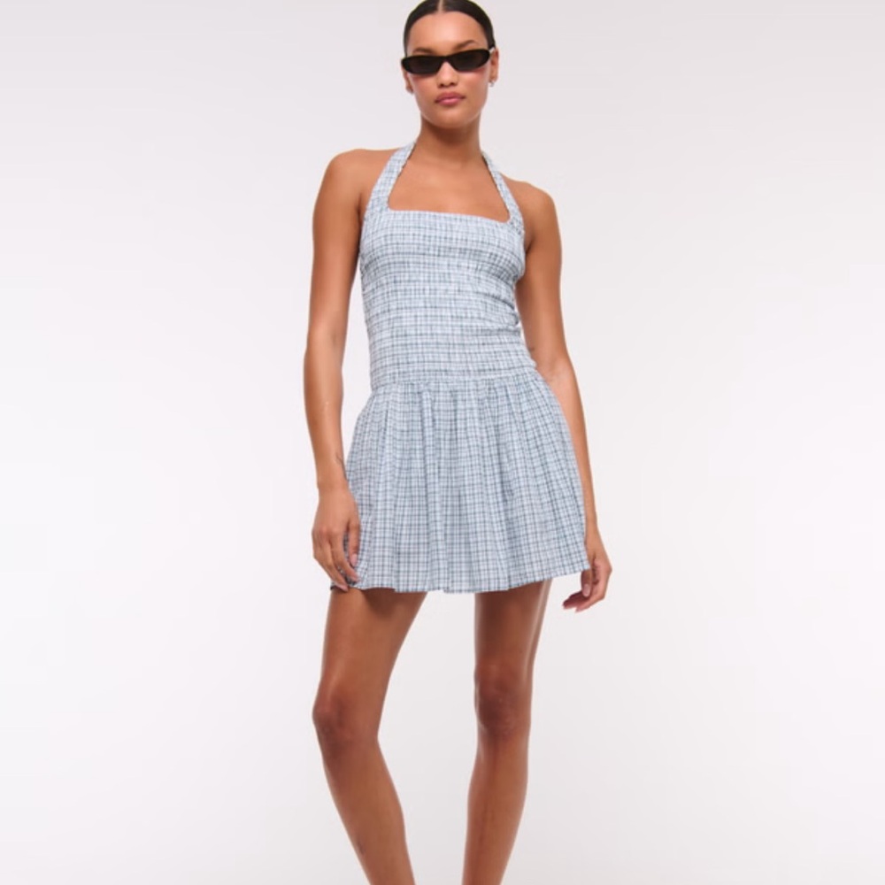 Abercrombie & Fitch Light Blue Plaid Halter Mini Dress